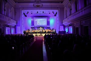 Na zdjęciu wnętrze Filharmonii Śląskiej podczas koncertu Śląskie-Ukrainie.