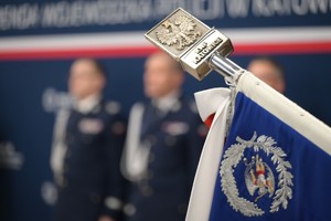 na zdjęciu uroczystość związana z przejściem na emeryturę nadinspektora Romana Rabsztyna oraz inspektora Marka Nowakowskiego