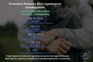 zdjęcie kolorowe przedstawiające numery telefonów wsparcia dla osób dorosłych oraz dzieci w kryzysie psychicznym