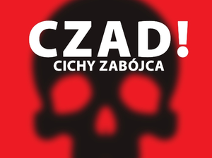 na zdjęciu na czerwonym tle zarys czaszki i napis czad cichy zabójca
