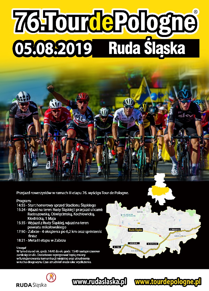 Plakat wyściugu z informacjami dotyczącymi Rudy Śląskiej