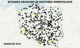 mapa wypadków ze skutkiem śmiertelnym