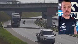 kadr z nagrania monitoringu - rudzki odcinek DTŚ - wypadek motocyklisty