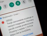zdjęcie ekranu telefonu z wyświetlonym smsem