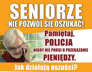 plakat, grafika - oszustwa na wnuczka, policjanta