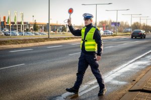 policjant z drogówki wydający polecenie do zatrzymania - zdjęcie poglądowe