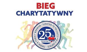 grafika, biegacze, napis bieg charytatywny, logo i cyfry 25lat
