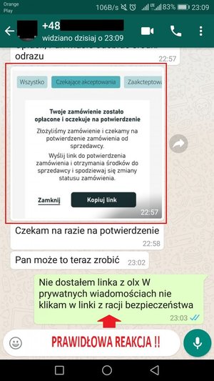 screen z komunikatora komórkowego