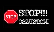 znak stop i napis stop oszustom