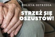 zdjęcie rąk starszej kobiety, napis seniorze strzeż się oszustów