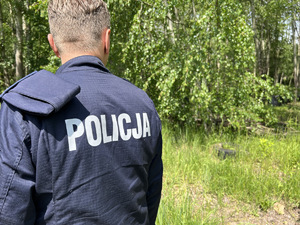 zdjęcie - policjant na tle terenu zalesionego