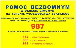 plakat - grafika z informacjami o możliwości pomocy bezdomnym w okresie zimowych - informacje zbieżne z artykułem