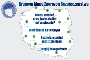 grafika przedstawiającą obrys mapy polski i loga związane z krajową mapą zagrożeń bezpieczeństwa