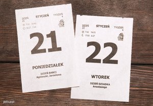 zdjęcie kartek z kalendarza - 21 i 22 stycznia - dzień babci i dzień dziadka