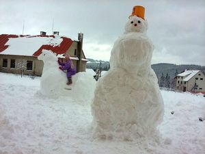 zdjęcie poglądowe - śniegowe bałwan i figury z dziećmi