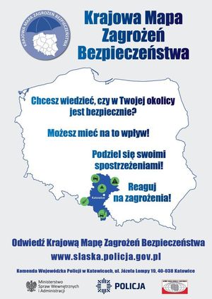 grafika plakat z granicami kraju i logami Krajowej mapy zagrożeń bezpieczeństwa