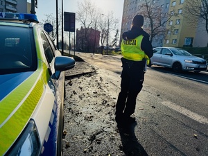 zdjęcie przedstawia policjantkę w rejonie przejścia dla pieszych