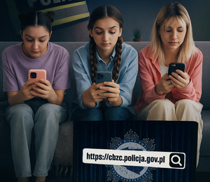 grafika przedstawiająca trzy dziewczynki wpatrzone w swoje smartfony