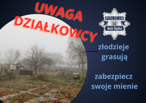 grafika ze zdjęciem działki i napisami związanymi z zabezpieczeniem mienia