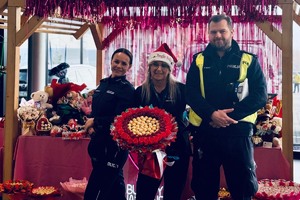 zdjęcie przedstawia wspólne zdjęcie policjantów i organizatorki spotkania