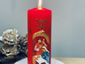 zdjęcie - świeca z motywem świętej rodziny