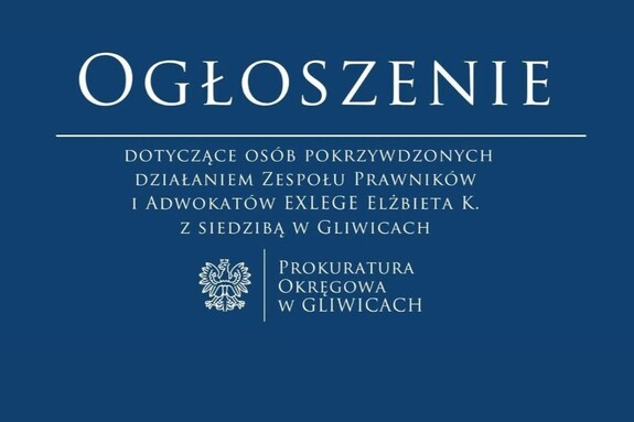 Grafika przedstawia tekst informujący o komunikacie prokuratury